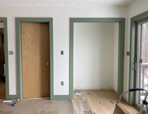 Cabin Bedroom Green Trim in Progress